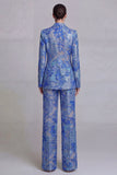 Costumes de bal de bal, en dentelle bleu foncé, fleurs, deux pièces, boutonnés simples et encochés