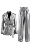 Costumes de bal de bal en deux pièces gris à jambe large à jambes larges avec nœud de promo