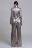 Costumes de bal de bal en deux pièces gris à jambe large à jambes larges avec nœud de promo
