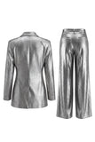 Costumes de bal de bal en deux pièces gris à jambe large à jambes larges avec nœud de promo