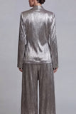 Costumes de bal de bal en deux pièces gris à jambe large à jambes larges avec nœud de promo
