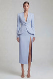 Costumes d’affaires verts 2 pièces à simple boutonnage à revers à jambes larges avec fente