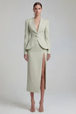 Costumes d’affaires verts 2 pièces à simple boutonnage à revers à jambes larges avec fente