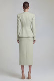 Costumes d’affaires verts 2 pièces à simple boutonnage à revers à jambes larges avec fente