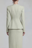 Costumes d’affaires verts 2 pièces à simple boutonnage à revers à jambes larges avec fente