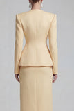 Costumes d’affaires verts 2 pièces à simple boutonnage à revers à jambes larges avec fente