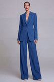 Costumes de bal de bal bleu foncé à boutonnage simple et jambe large à 2 pièces
