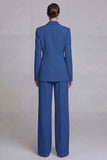 Costumes de bal de bal bleu foncé à boutonnage simple et jambe large à 2 pièces