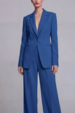 Costumes de bal de bal bleu foncé à boutonnage simple et jambe large à 2 pièces