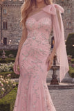 Robe de bal en tulle perlé à perles et sirène bleue scintillante bleu avec nœud