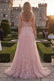 Robe longue de bal en tulle perlé à bretelles bleues en A scintillante