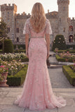 Robe de bal en tule en long col perlé à col en V bleu scintillant avec des appliques