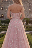 Robe de bal longue en tulle perlé bleu bleu scintillant en ligne A avec des appliques