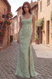 Sauge poussiéreuse à fleurs et col carré, robe de bal longue sirène avec corset