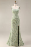 Sauge poussiéreuse à fleurs et col carré, robe de bal longue sirène avec corset