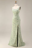 Sauge poussiéreuse à fleurs et col carré, robe de bal longue sirène avec corset