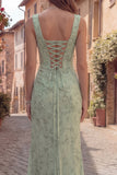 Sauge poussiéreuse à fleurs et col carré, robe de bal longue sirène avec corset