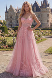 Sweetheart Corset rose A-Line Long robe de bal avec des appliques