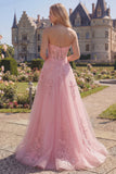 Sweetheart Corset rose A-Line Long robe de bal avec des appliques