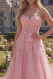 Sweetheart Corset rose A-Line Long robe de bal avec des appliques