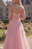 Sweetheart Corset rose A-Line Long robe de bal avec des appliques