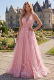 Corset rose à col en V à col en V en long robe de bal en tulle