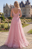 Corset rose à col en V à col en V en long robe de bal en tulle