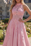 Corset rose à dos nu, robe de bal longue avec nœud d’année