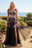 Robe longue de bal brodée en tulle avec fête en fête