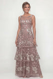 Fleur de rose poussiéreuse Une robe à volants à étages longue Mère de la mariée avec paillettes