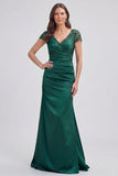 Robe de mère de mariée à col en V à col foncé vert foncé
