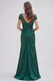 Robe de mère de mariée à col en V à col foncé vert foncé