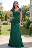 Robe de mère de mariée à col en V à col foncé vert foncé