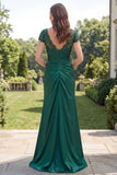 Robe de mère de mariée à col en V à col foncé vert foncé