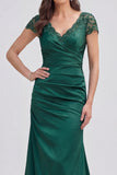 Robe de mère de mariée à col en V à col foncé vert foncé