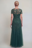 Robe de mère de mariée à col rond vert foncé appliquée