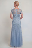 Robe de mère de mariée à col rond vert foncé appliquée