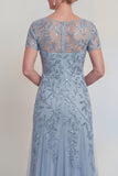 Robe de mère de mariée à col rond vert foncé appliquée