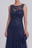 Robe longue robe de mère de la mariée à une ligne fleurie fleurie perlée
