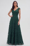 Robe longue de la mère de la mariée à manches longues à manches florales vert foncé