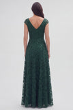 Robe longue de la mère de la mariée à manches longues à manches florales vert foncé