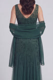 Robe longue de la mère de la mariée en tulle à col en V gris-bleu bleu