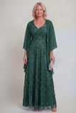Dentelle bleu marine Fleuri Ligne A Sequins Longue robe mère de la mariée avec veste