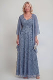 Dentelle bleu marine Fleuri Ligne A Sequins Longue robe mère de la mariée avec veste
