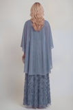 Dentelle bleu marine Fleuri Ligne A Sequins Longue robe mère de la mariée avec veste