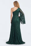 Robe de mère de la mariée en dentelle vert foncé en dentelle vert foncé avec une épaule et manches