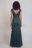 Robe longue sirène à col en V à col en V vert sauge avec fente