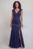 Robe longue sirène à col en V à col en V vert sauge avec fente