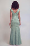 Robe longue sirène à col en V à col en V vert sauge avec fente