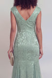 Robe longue sirène à col en V à col en V vert sauge avec fente